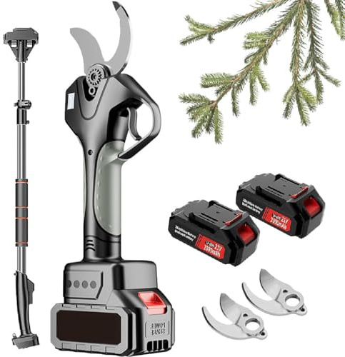 Sécateur électrique pour jardin, coupe-branches d'arbres, sécateur télescopique, avec perche télescopique de 2,1 m, diamètre de coupe maximal de 45 mm, pour tailler les branches dans les jardins ou l