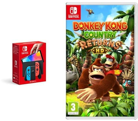 Nintendo - Console Switch – Modello OLED Blu Neon/Rosso Neon & Donkey Kong Country Returns HD