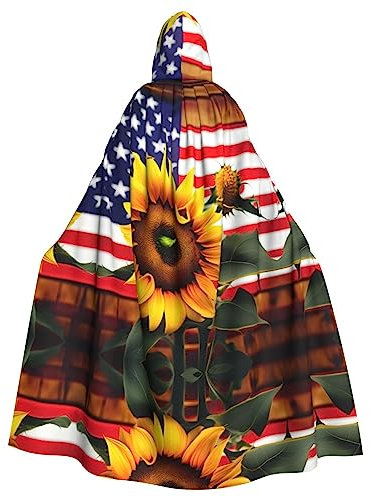 HJLUUFT Uni Renaissance-Umhang mit Sonnenblumen- und amerikanischer Flagge, langer Umhang für Halloween, Cosplay-Kostüme