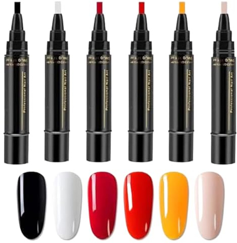 Bolígrafos de esmalte de uñas para mujer,Juegos de esmalte de uñas para mujer,Rotuladores de pintura para esmalte de uñas en gel de 6 colores de secado rápido | Ningunos accesorios ULTRAVIOLETA de la