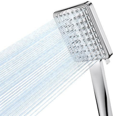 VOXON Shower Head, High Pressure Shower Heads with 6 Spray Modes, Power Water Saving ShowerHead, Universal Square Shower Head, Handheld Large Rain Shower Heads for Low Water Pressure, Silver