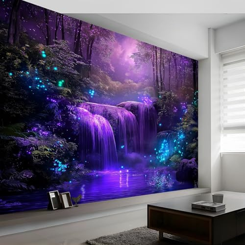 Fototapetefantasie Wasserfall Fluoreszenz Lila Blau 350 X 256 Cm,Tapete Dekoration Schlafzimmer Wohnzimmer Büro Flur Fototapete Dekoration Study Zimmer Wohnzimmer Restaurant Cafe Deko