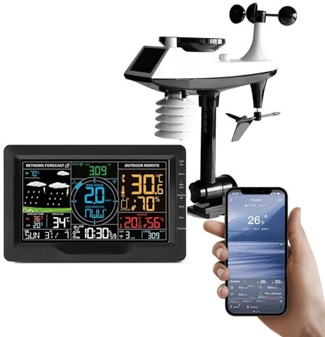 OLSKFUH Estación Meteorológica Estación Meteorológica Pluviómetro Profesional 8 En 1 con Sensor Exterior Pronóstico del Tiempo Inalámbrico Estación Meteorológica De Humedad,