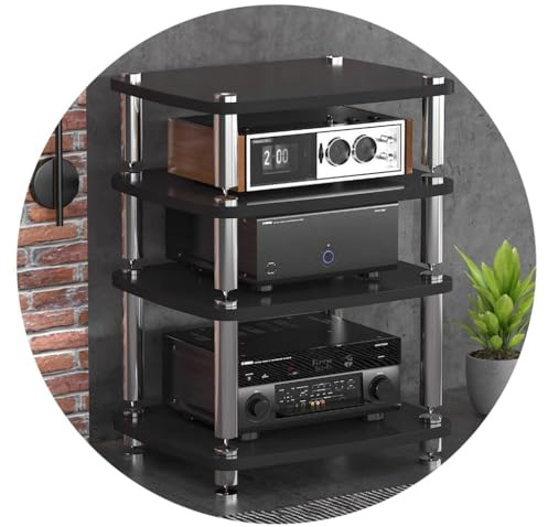 HiFi Audio-Regal, 2-stöckiger Streaming-Geräteschrank mit stoßdämpfenden Füßen für Audio-Video-Komponenten, Schwarz, 60 x 48 x 38 cm