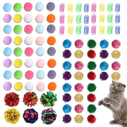 POSAPET Cat Toys for Indoor Cats, 100-Pack Balls and Springs
