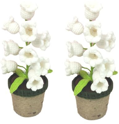 HFYRBDKSPI 2 STÜCKE Künstliche Glocke Orchidee Blumen, gestrickte kleine Topfpflanze häkeln Blumenstrauß Nachtlichter,Weiß,10 * 10 * 22cm