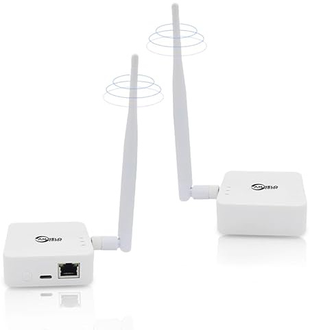 Drahtlose Bridge, 2,4 GHz Punkt-zu-Punkt Outdoor-WiFi-Bridge (1 km Reichweite) – Ideal für PtP/PtMP-Verbindungen mit Hochgewinn-Antenne, Type-C-Adapter, 2 x RJ45-Ethernet-Ports (2er-Pack) (Weiß)