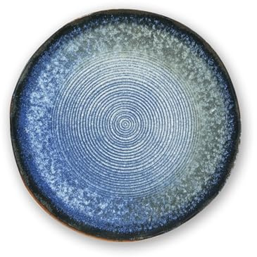 Excelsa Poseidone Set 6 Piatti Piani in Ceramica, Decorazione Digitale Blu con Motivo a Spirale