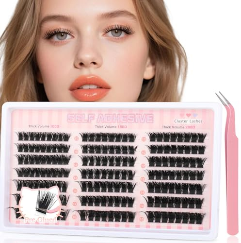 Silkiwinki Pre Glued Eyelashes 175PCS Self Adhesive Lashes with Lash Tweezers Individuel Eyelashes No Glue Needed Press-On Lashes 10-16MM(100D+150D+200D)