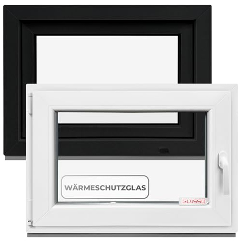 Ventana de plástico antracita 75 x 50 cm (an. x al.), doble acristalamiento, todos los tamaños, perfil 60 mm, DIN izquierda, sótano, garaje, caseta de jardín, oscilobatiente