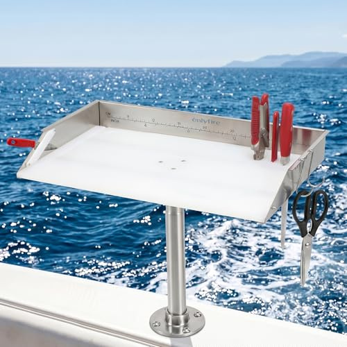 20 Boat Cutting Board, Fishing Filet Table with Tool Holder & Cover, CT607 | Sturdy Rod, Stainless Steel Ruler, Knife Slots, Plier Storage, 2 Hooks, Boats Accessory for Fishing Boat, Pontoon Boat, Yacht