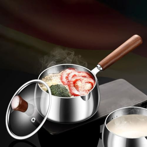 Pentola per burro in acciaio inox, doppia caldaia con manico in legno, per fornelli a gas a induzione, utensili da cucina, per sciogliere il cioccolato scaldare il latte e salsa riscaldante (700 ml)