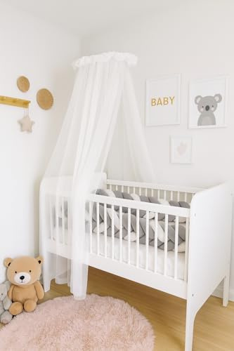Baby Fancyroom Rideau de lit pour lit de bébé, lit à barreaux, lit d'enfant 300x180 cm – tulle fin, fait main, volant élégant – disponible en Beige, Bleu, Rose antique, Écru (Écru)