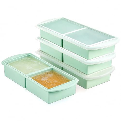 Zjyufy Juego De 4 Moldes De Silicona para Congelar Sopas con Tapas | 2 Compartimentos Apilables, Ideales Para Sopas, Salsas, Caldos Y Sobras, Fáciles De Limpiar