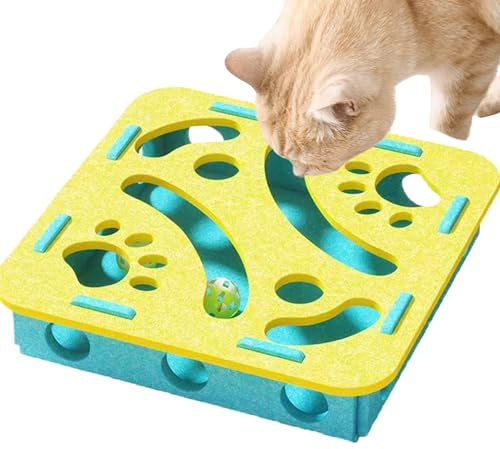 Katzen Puzzle Futterball - Interaktive Indoor Filz Labyrinth Box Für Katzen - Bereicherungsspiel Zur Förderung Von Bewegungstraining Für Kätzchen Bei Mahlzeiten Und Geburtstag - Für Zuhause Balkon