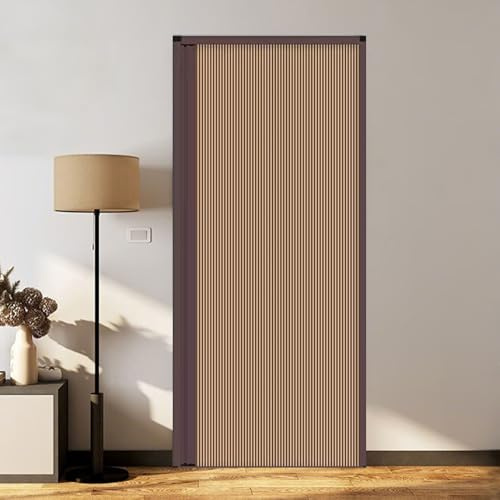 yurstcggh Falttür Innentüren Ohne Bohren,Versenkbare Falttür mit Aluminiumrahmen und Zellstoff,für Küche und Schlafzimmer,Sondergröße 140×203cm Braun
