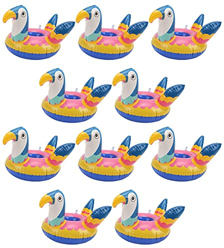 Inflatable Drink Holder Floats, 10pcs Pool Party Cup Holders, Cute Bird Design Floating Drink Holders for Swimming Pool, Hot Tub, Lake, with Bright Colors and Durable PVC Material