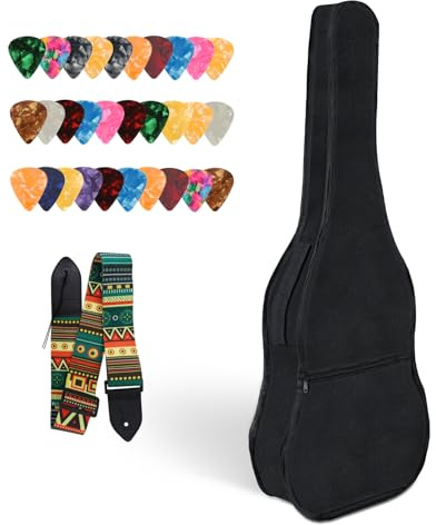 Jinzhenhong 104 cm Gitarren-Staubschutztasche, Gitarren-Zubehör-Set, Gitarrentasche, verstellbarer Gurt, 30 Plektren, 3 verschiedene Dicken, Gigbag für Akustikgitarre, Schwarz , Fasion