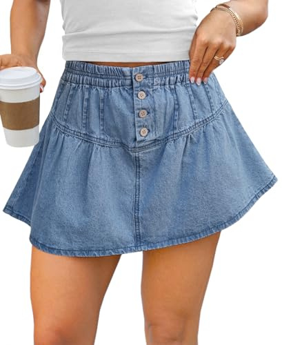 Tankaneo Womens Denim Skirt Summer Pleated High Waisted Y2k A-Line Mini Jean Skort Flowy Short Skirts Blue