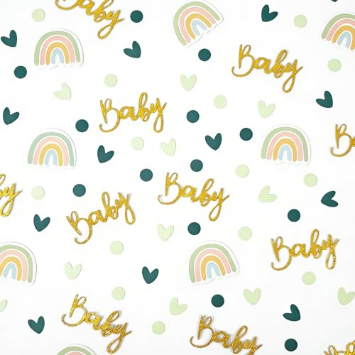 Regendeko 200 Stk. Baby Konfetti Salbeigrün & Gold Glitzer – Boho Regenbogen Tischdeko für Babyparty, Taufe & Gender Reveal – Filigrane Streudeko für Einladungskarten & Dekoration (Grün)