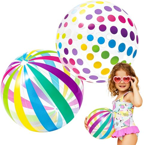 SUPRROW 2 Stück Wasserball Aufblasbar Pool Spielzeug Aufblasbarer Wasserball Pool Ball Bunt Wasserspielzeug Aufblasbar für Sommer Outdoor Garten Pool Strand