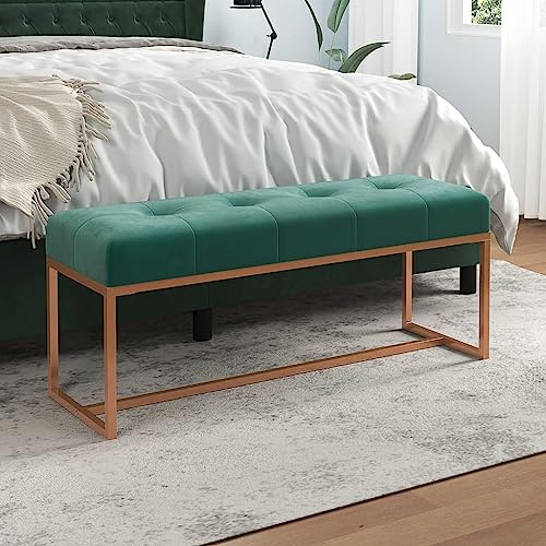 Plumbpyr Panca rettangolare in velluto verde scuro, 110 x 36 x 45 cm, semplice panchina per corridoio e spogliatoio, resistente e moderna