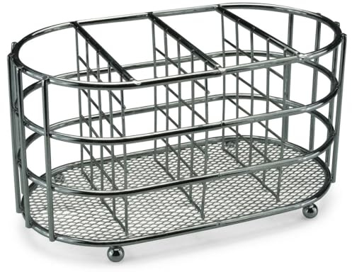 Concept4u Chrome Cutlery Drainer Rack with Oval Tray – Kitchen Utensil Holder & Cutlery Caddy Organiser – Metal Drying Basket for Spoons, Forks & Kitchen Tools.