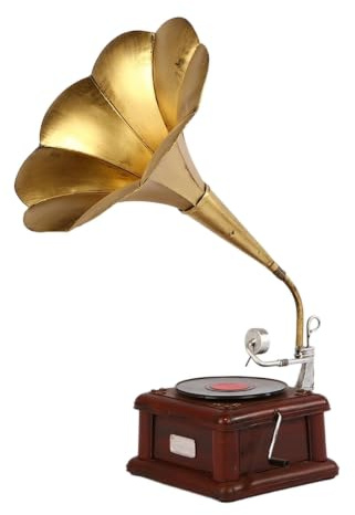 Fxzqgnh Grammofono con Tromba in Ferro Modello di Grammofono Vintage Artistico Fonografo Vintage per Scenografi, Bronzo Antico, M