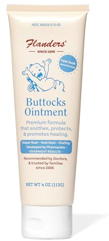 Flanders Buttocks Ointment – Zinc Oxide Diaper Rash Cream, 4oz Tube, Thick Barrier Paste for Baby & Adult Skin, Heat Rash, Chafing & Irritation Relief