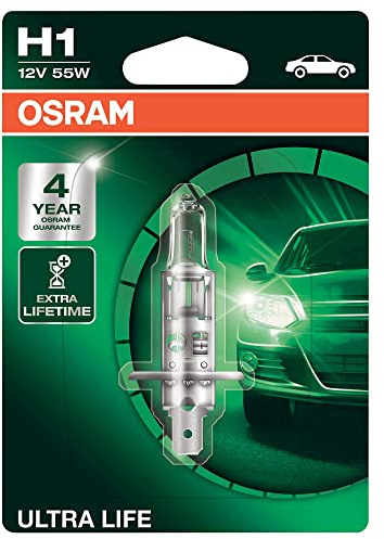 Osram ULTRA LIFE H1, Halogen-Scheinwerferlampe, 64150ULT-01B, 12V PKW, Einzelblister (1 Stück)