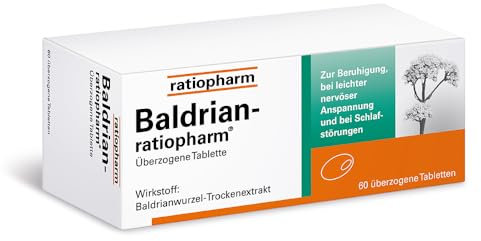 Baldrian-ratiopharm überzogene Tablette: Wirkt beruhigend bei leichter nervöser Anspannung und Schlafstörungen. Mit dem Trockenextrakt aus der Baldrianwurzel. 60 Tabletten