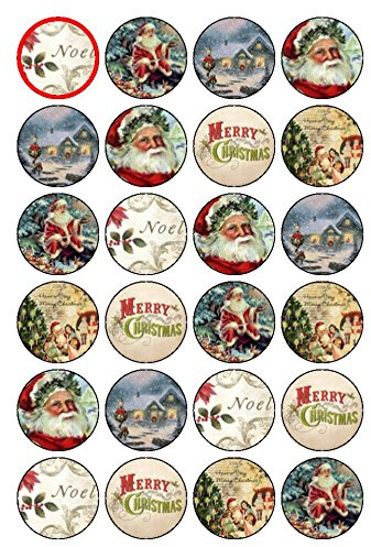 24x Vintage Christmas 1.5 (3.8cm) PRE- CUT PREMIUM RICE PAPER Edible Cake Toppers