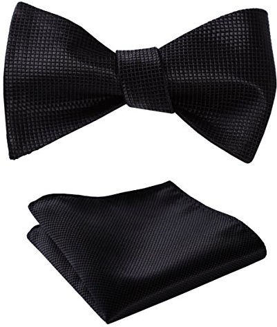 HISDERN Herren Fliege Schwarz mit Einstecktuch Set Anzug Smoking Schleife Selbstbindende Fliegen Taschentuch Hochzeit für Männer