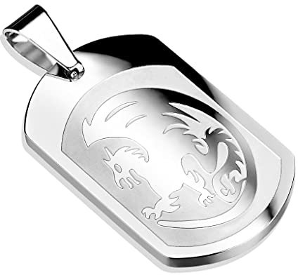 Bungsa Drachen Anhänger Dog Tag mit Drachen-Gravur Unisex aus 316L Edelstahl