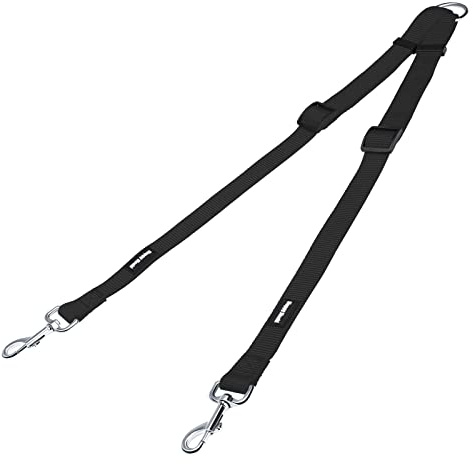 HAPPY HACHI Adjustable Double Dog Lead Coupler No Tangle Nylon Twin 2 Pet Trainer Leash Splitter (M 16-23.6in, Black)