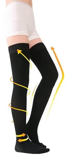 TOFLY Oberschenkel Kompressionsstrümpfe mit Geschlossener Spitze, Medizinische Klasse Kompression Socken 15-20 mmHg (Klasse KKL II CCL 2), Abgestufte Stützstrümpfe mit Silikonband, 1 Paar Schwarz XL