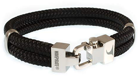 WAVEPIRATE® Segeltau-Armband TURN ST Schwarz Herren-Armband Männer-Armband Geschenkbox Magnetverschluss Edelstahl
