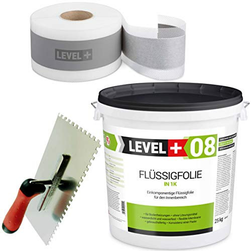Dichtset Bandset 25 Kg Flüssigfolie 25m Dichtband, Zahnglätter 6x6mm 1 Stk. Abdichtung Dusche Bad SET50