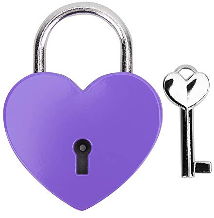 Mini Cadenas en Métal avec Clé, Serrure de Coeur Violet, 45x59mm, pour Boîte à Bijoux et Livre de Rangement