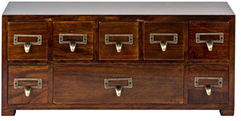 Label Holder Organizer Traditional Medicine Cabinet - Desktop Wide & Small Cabinet w/ 8 Drawers - Tabletop Apothecary Cabinet - Pre-Assembled Oriental Furniture - Vintage Card Catalog - Chest Drawer
