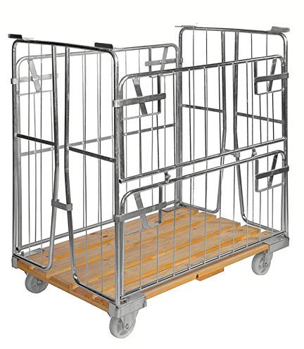 Gitterrollwagen 500 kg, Holzbasis, 4 Seiten, LxBxH 1.200 x 800 x 1.420 mm, verzinkt