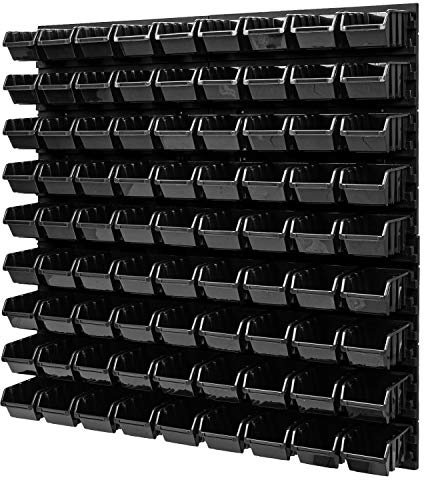 PAFEN Wandregal Stapelboxen - 772 x 780 mm – 81 Stück Boxen Werkstatt Lagersystem Schüttenregal (Schwarz)