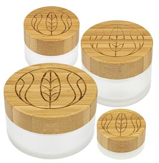Wachsmann | Hochwertige Glastiegel mit Bambusdeckel | Für nachhaltige DIY-Naturkosmetik | Mit Geschenk-Verpackung | Reise Behälter für Salben & Lotionen | Graviert | Set