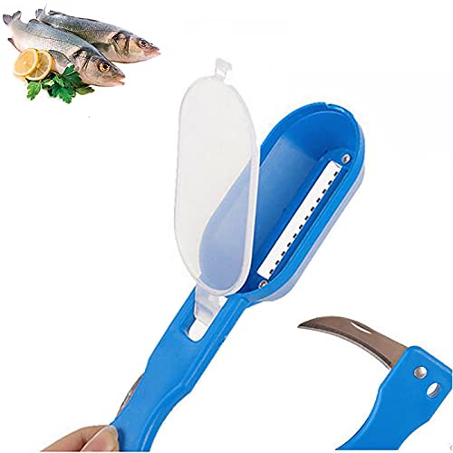 UpTuoLi Fish Scaler with Knife, Fish Scaler Remover, Fishes Scales Scraper with Lid Cover, 2 in 1 Fishes Cleaner Skin Scraper Brush Remover, Seafood Scale Planer Scalers Fillet Knife Cleaning Tool