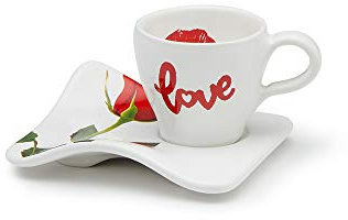 Tazzina da caffè in ceramica, piattino PAPIER, decoro Love