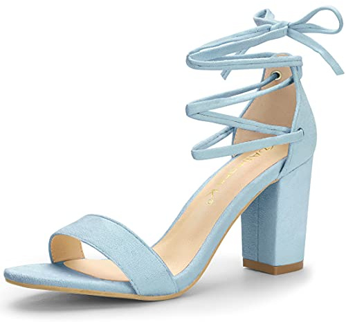 Allegra K Women Chunky Strappy Lace Up Heels Open Toe Sandal