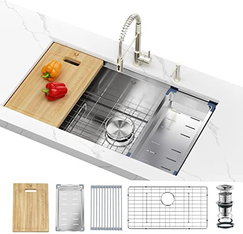 Kitchen Sinks 33x19 inch Workstation Undermount Sink Stainless Steel Sink 16 Gauge Single Bowl Kitchen Sinks with Accessories