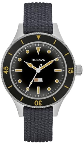 Bulova MIL-SHIPS-W-2181 Automatik Herren Armbanduhr aus Edelstahl und Nylon in der Farbe Silber-Schwarz-Grau 41mm, Wasserdichtigkeit: 20Bar, 98A266