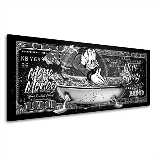Kunstgestalten24 Leinwand Bild Dagobert Duck Dollar More Money Black and White Wandbild Pop Art Kunstdruck