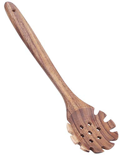 Forchetta per la cottura della pasta, cucchiaio scolapasta per spaghetti Server Cucchiaio per pasta con denti Utensili per servire la pasta Forchetta per spaghetti per cucina da 32 cm in Legno